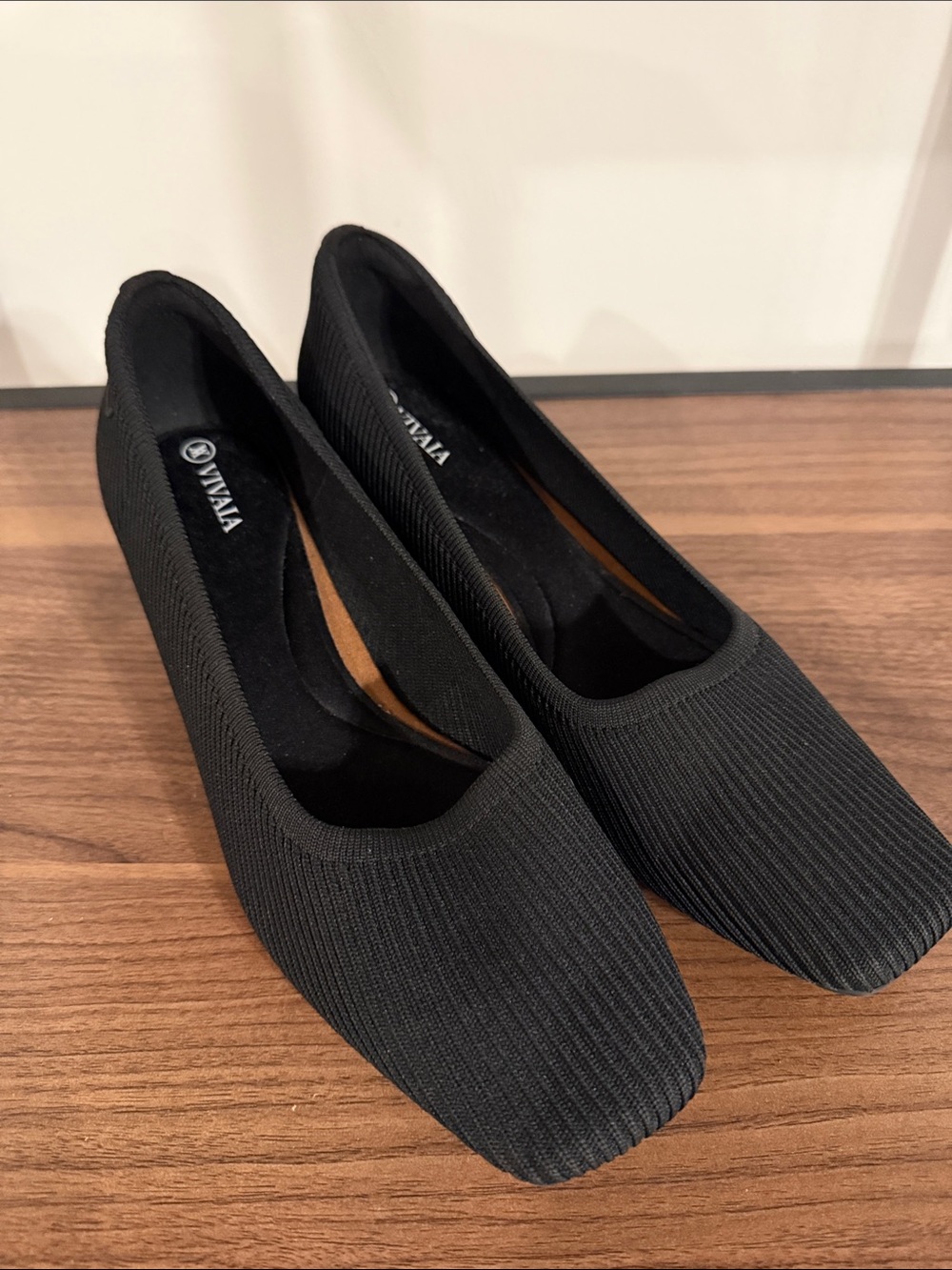 VIVAIA Women’s Pumps Size 11 Black Knit Square Toe Low Block Heel Shoes